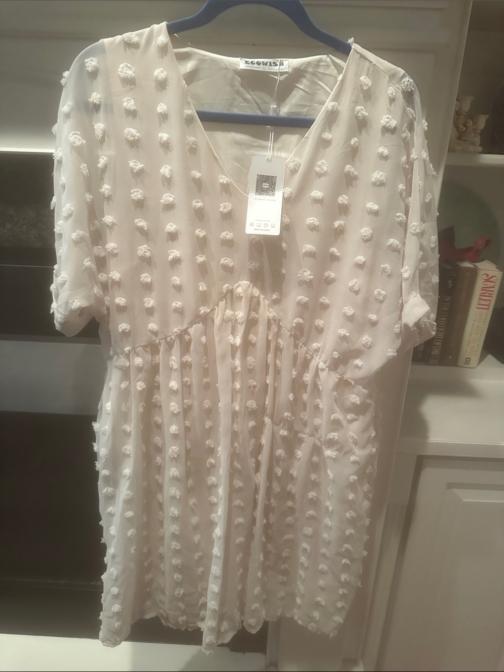 Textured Pom-Pom Midi Dress in Cream by Ecowish